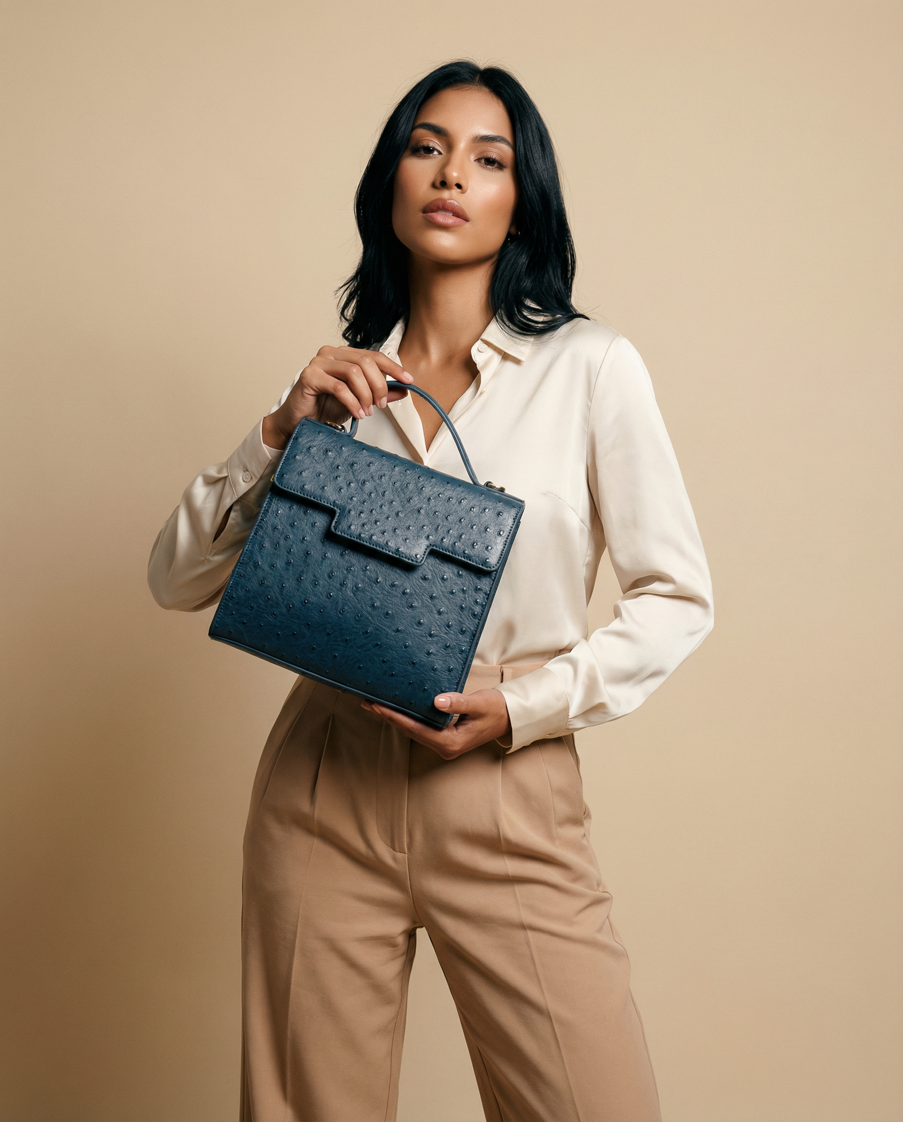 Square Crossbody Messenger Bag in Navy Blue