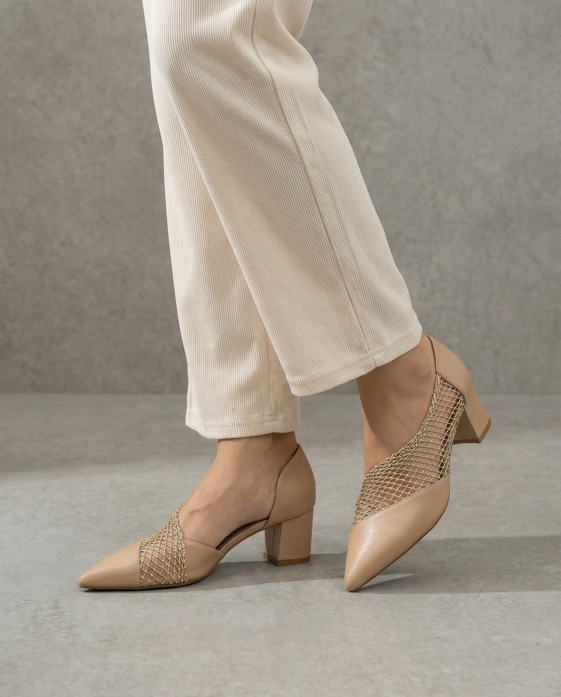 Sparkling Beige Netted Heels