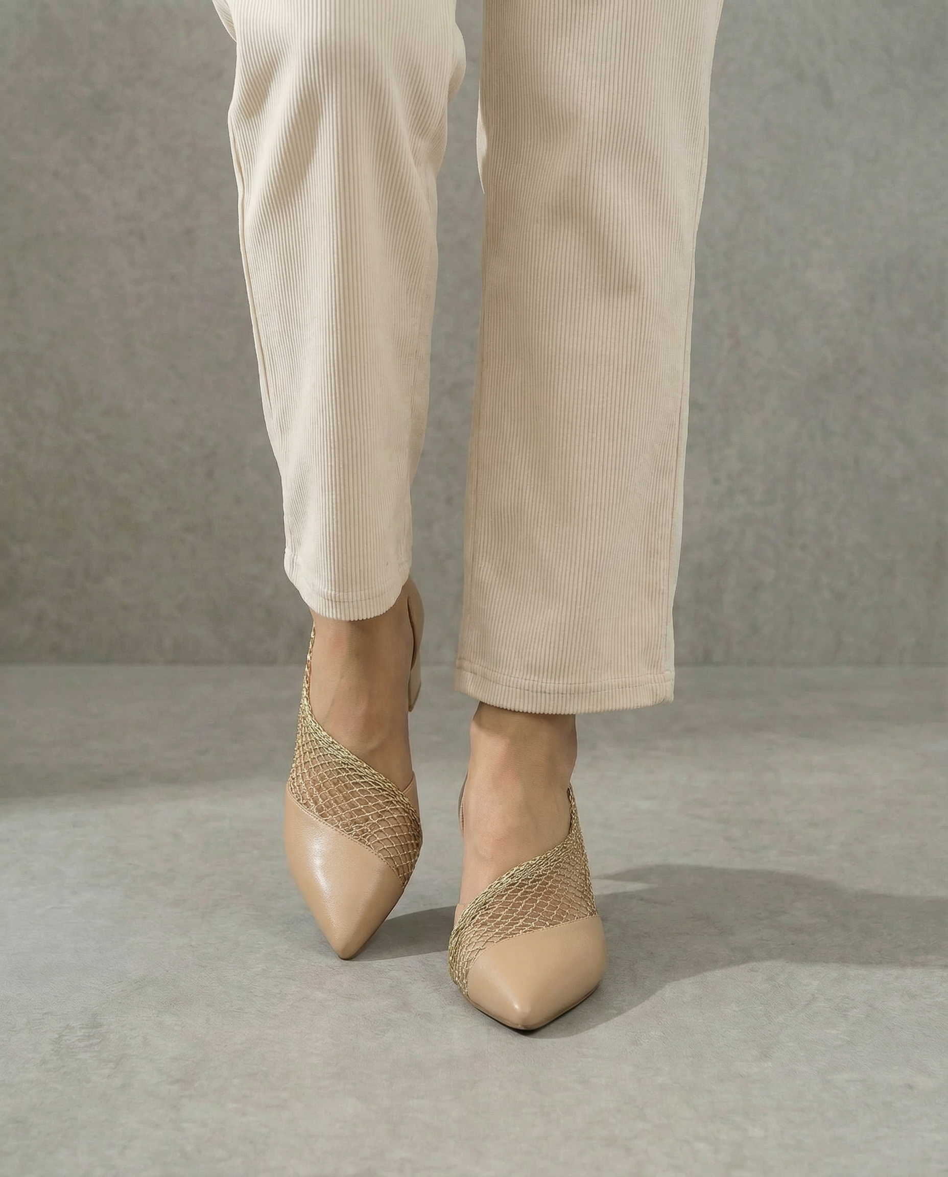 Sparkling Beige Netted Heels