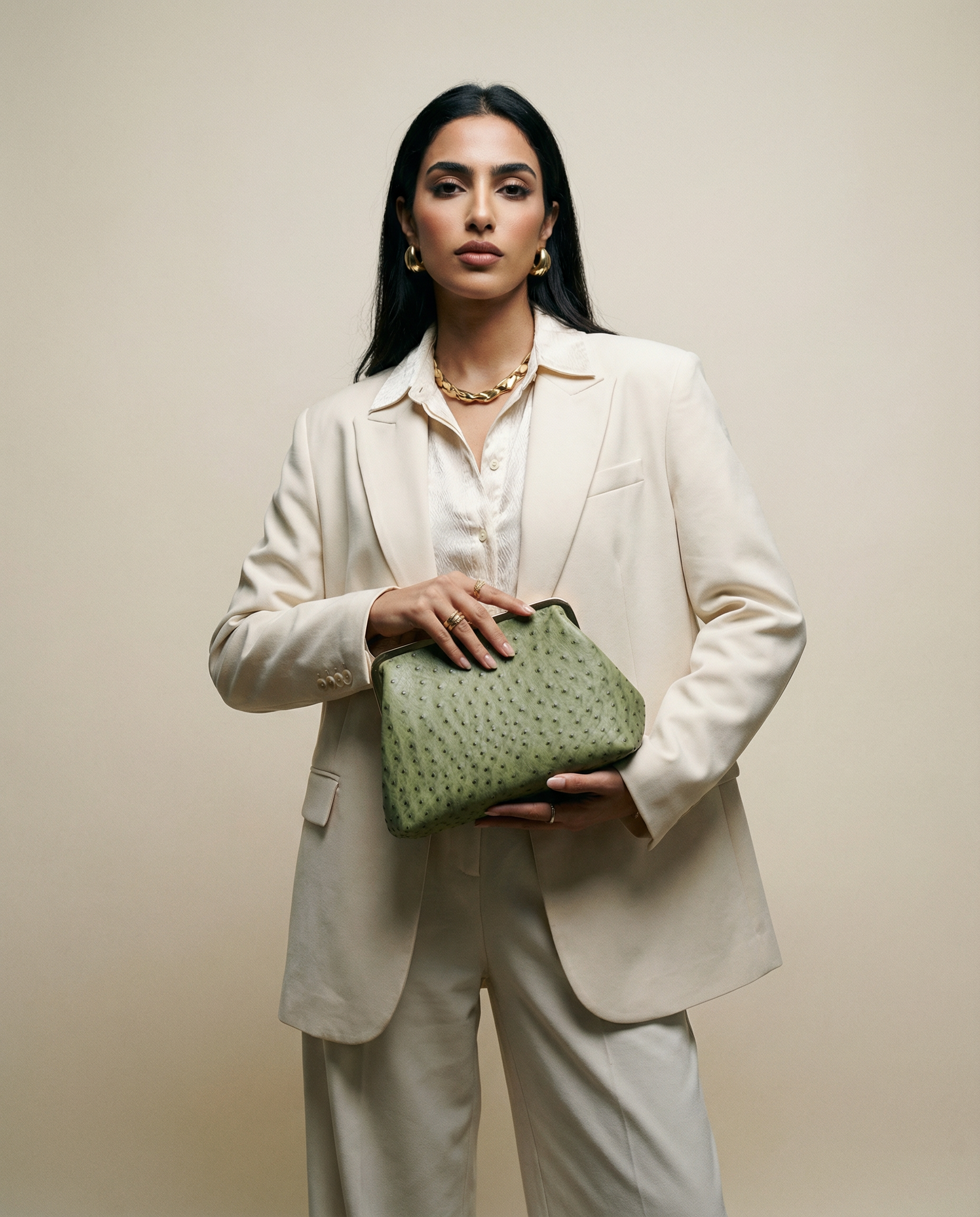 Metal Lock & Kiss Clutch in Olive