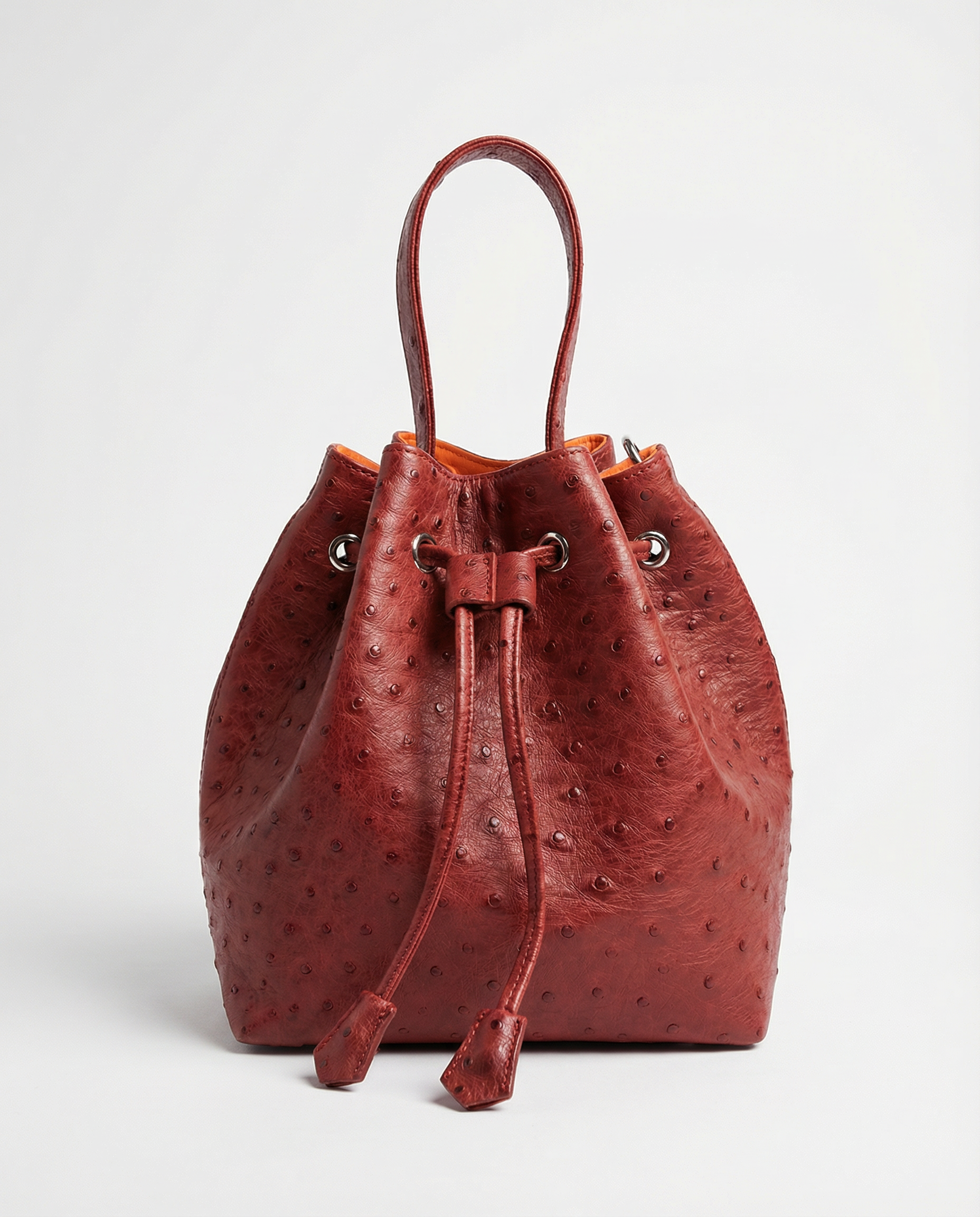Burgundy Ostrich Bucket Bag