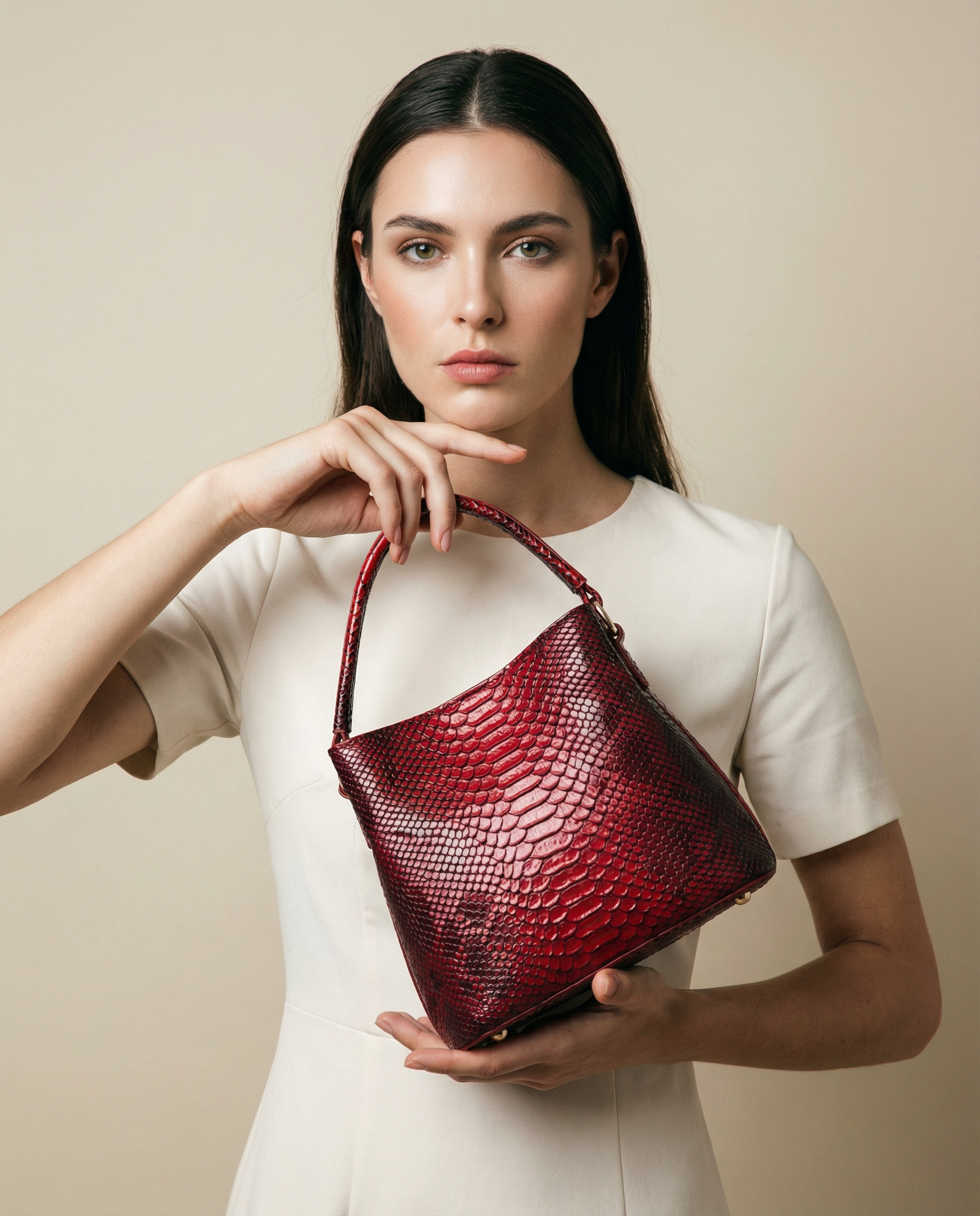 Red Snakeskin Tote Bag