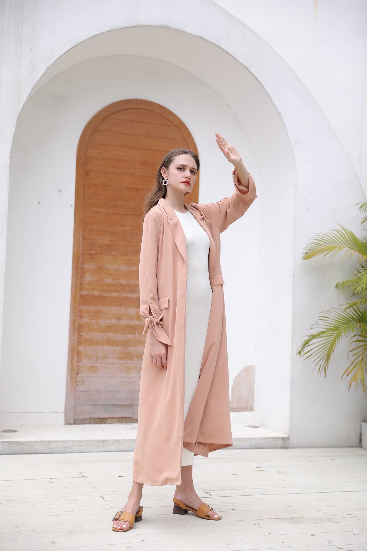 Flowy Beige Abaya with Sleeve Detail