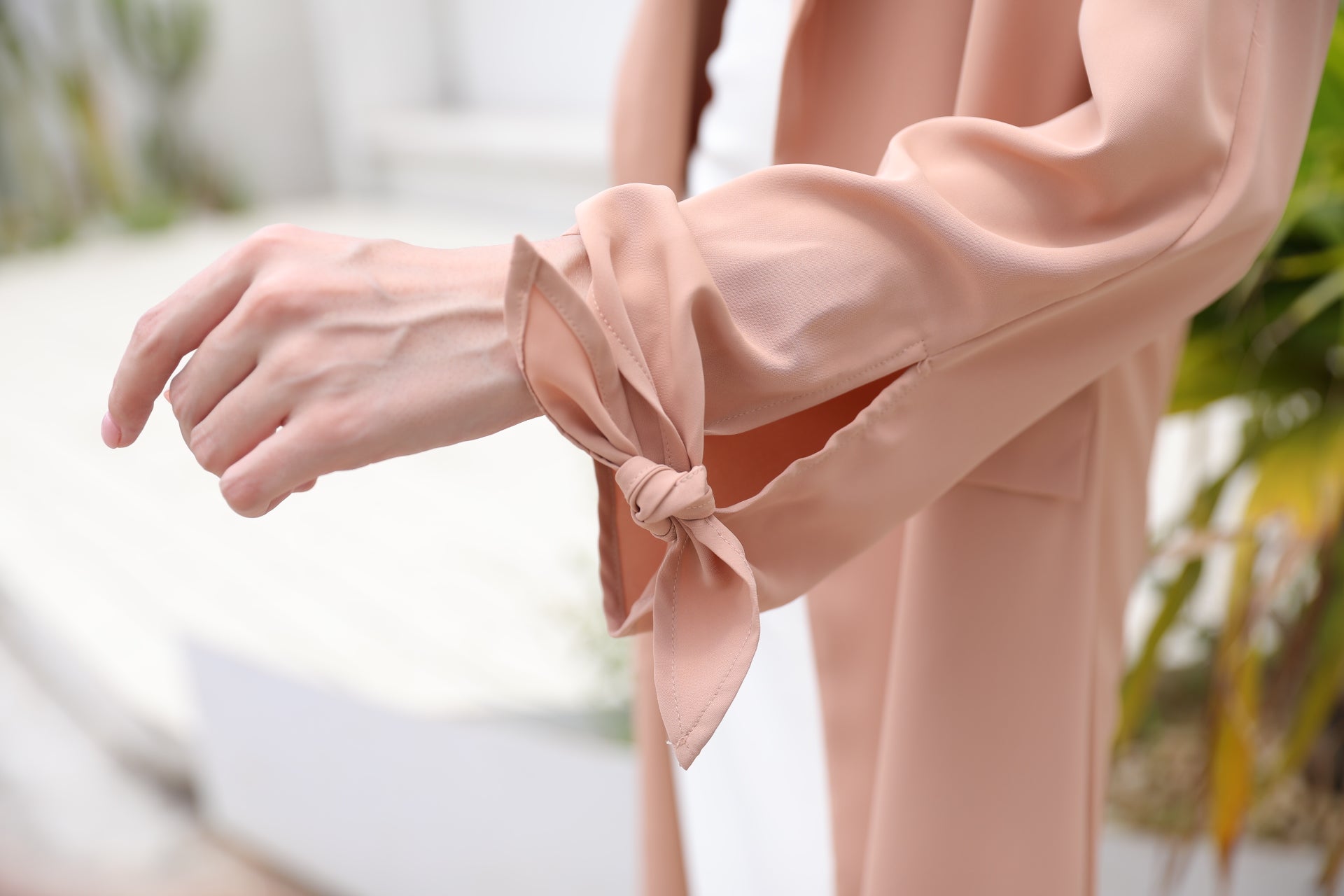 Flowy Beige Abaya with Sleeve Detail