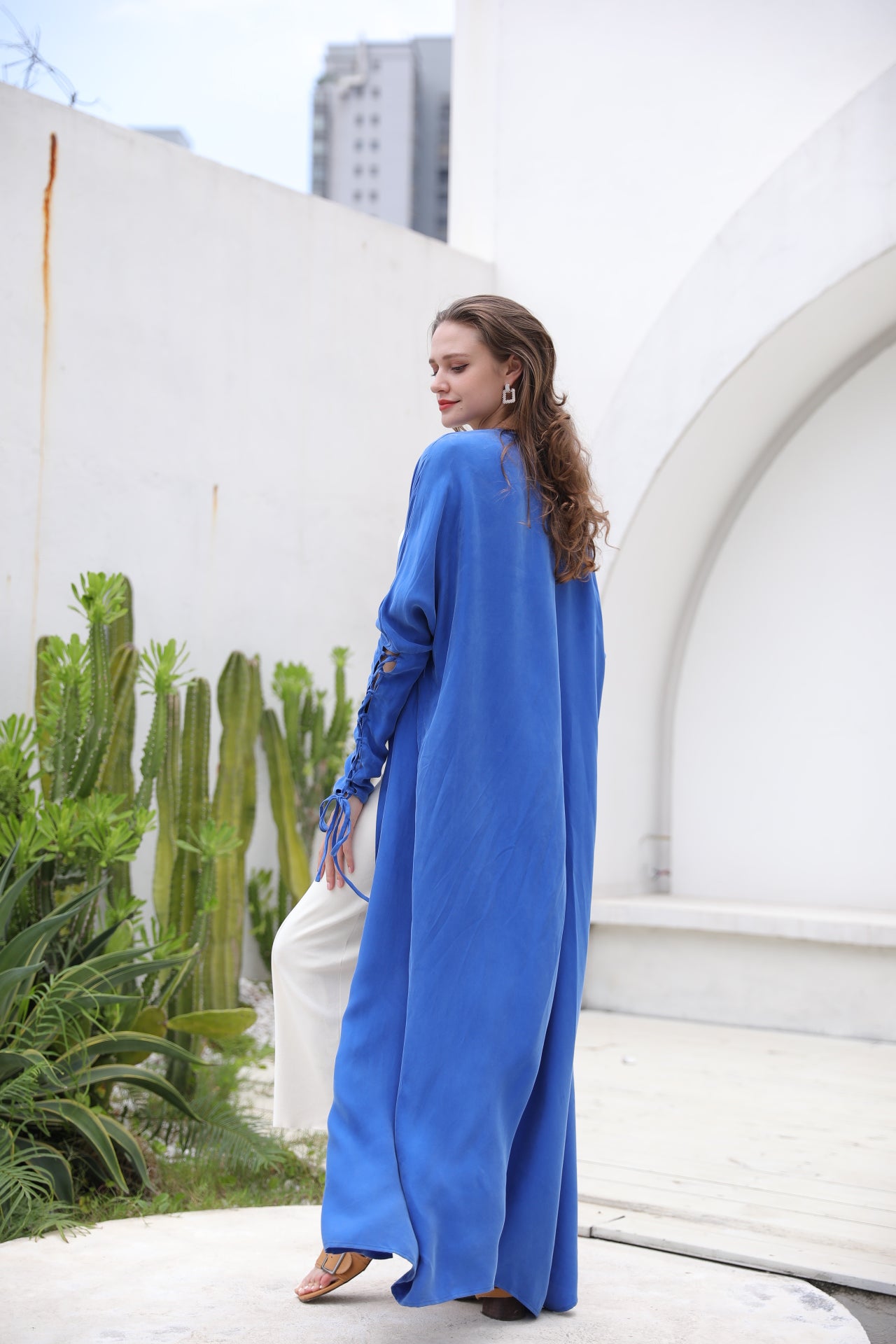 Blue Lace Sleeve Abaya