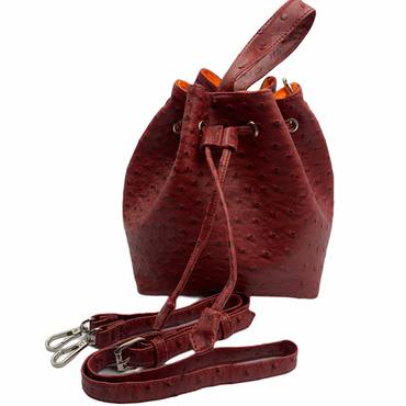Burgundy Ostrich Bucket Bag