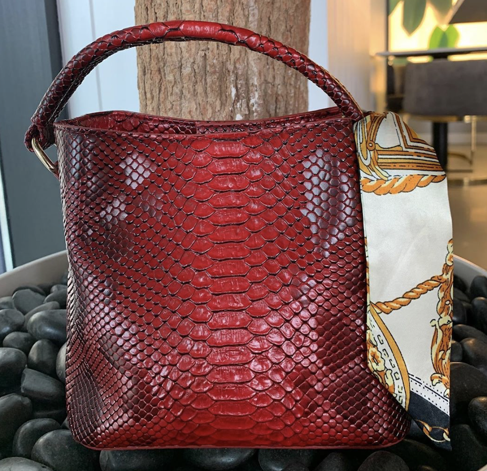 Red Snakeskin Tote Bag