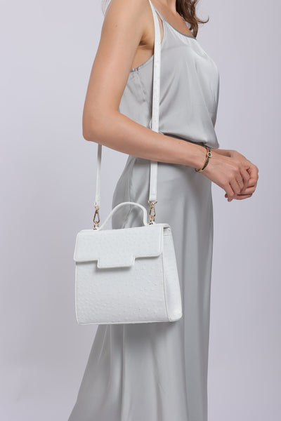 Square Crossbody Messenger Bag in Off-White