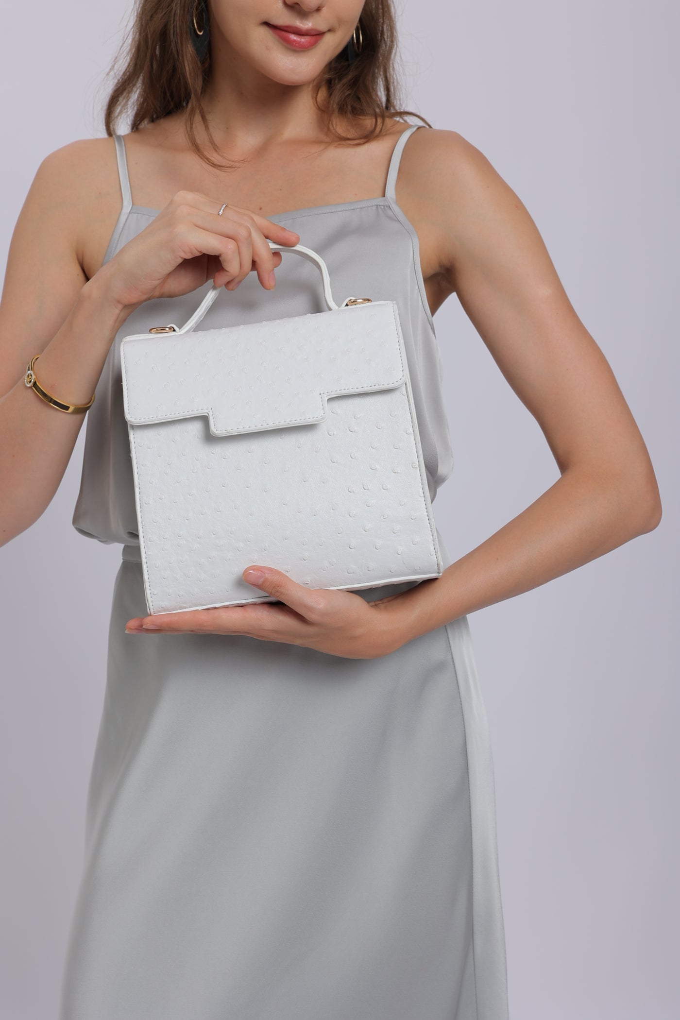 Square Crossbody Messenger Bag in Off-White