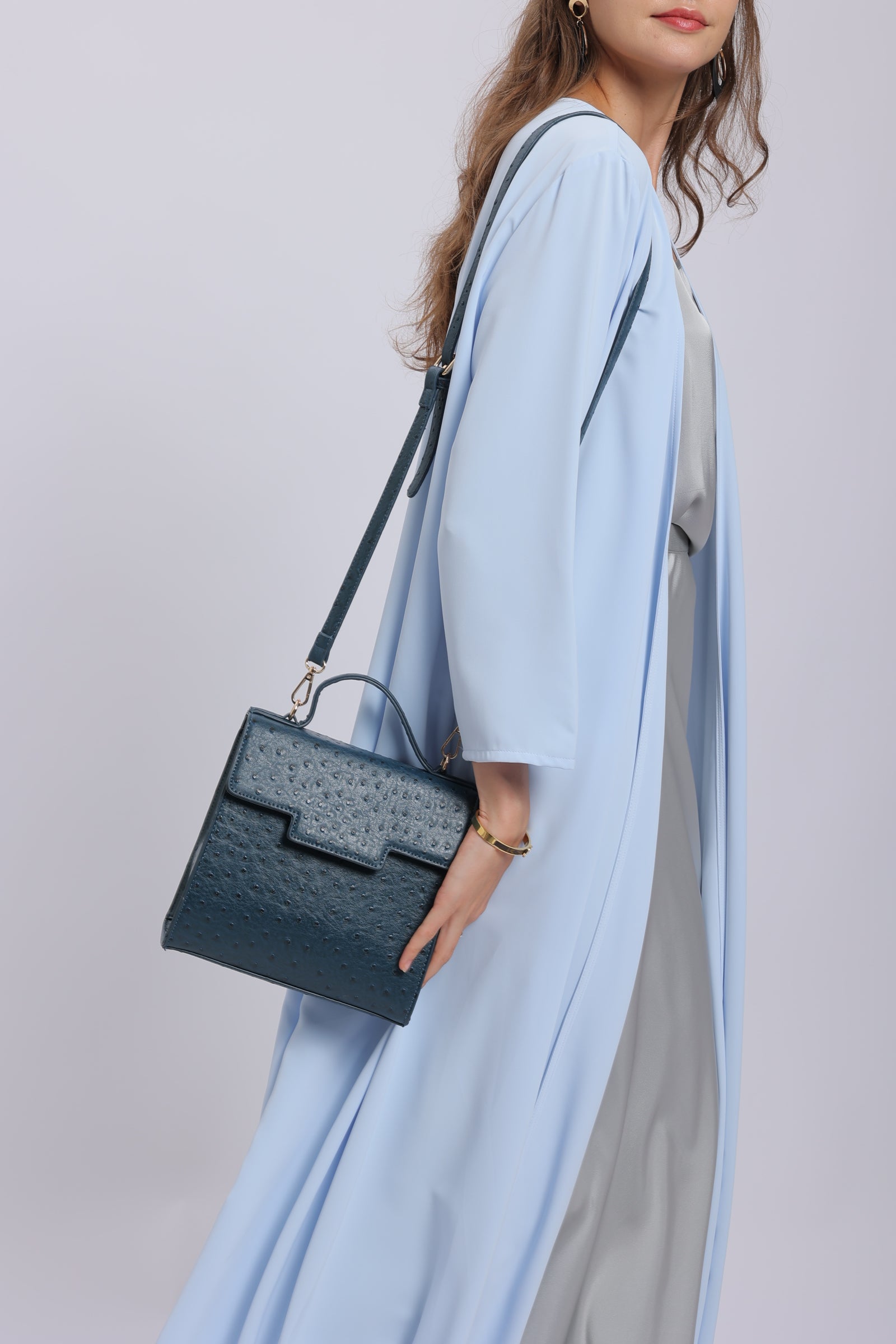 Square Crossbody Messenger Bag in Navy Blue