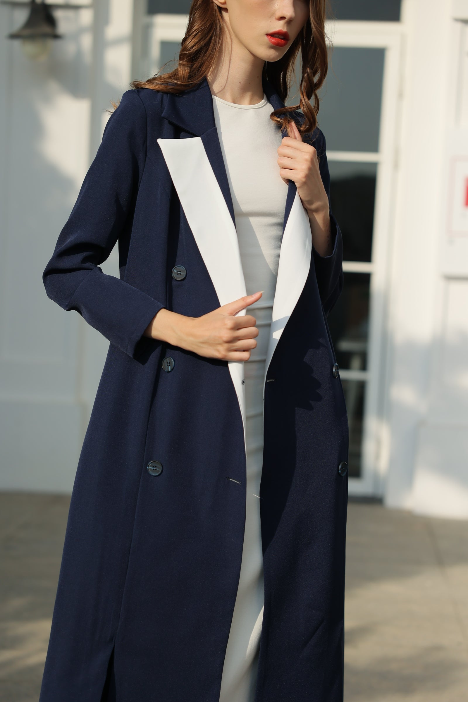 White Collar Suit Abaya - Royal Blue