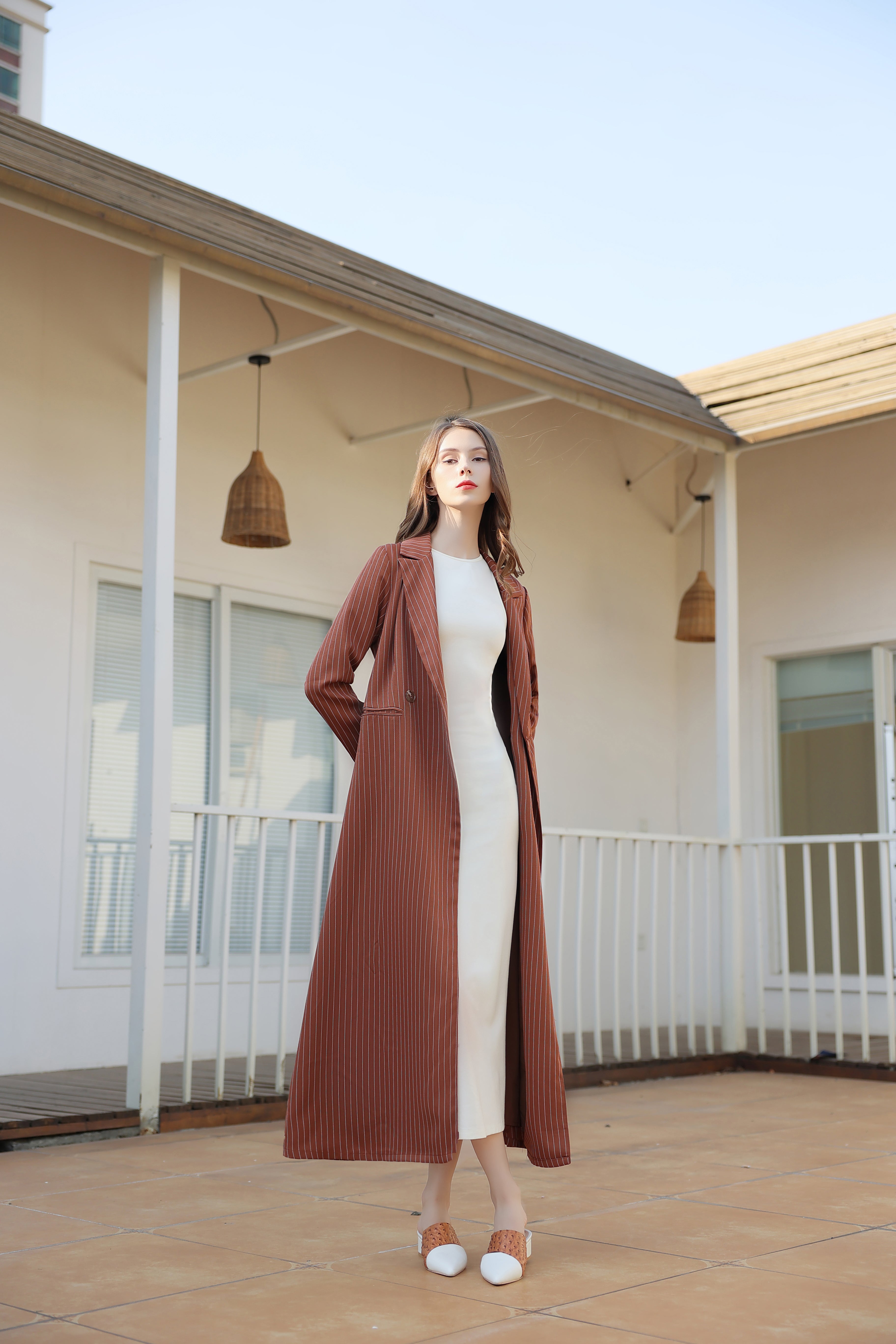 Tawny Brown Striped Suit Abaya