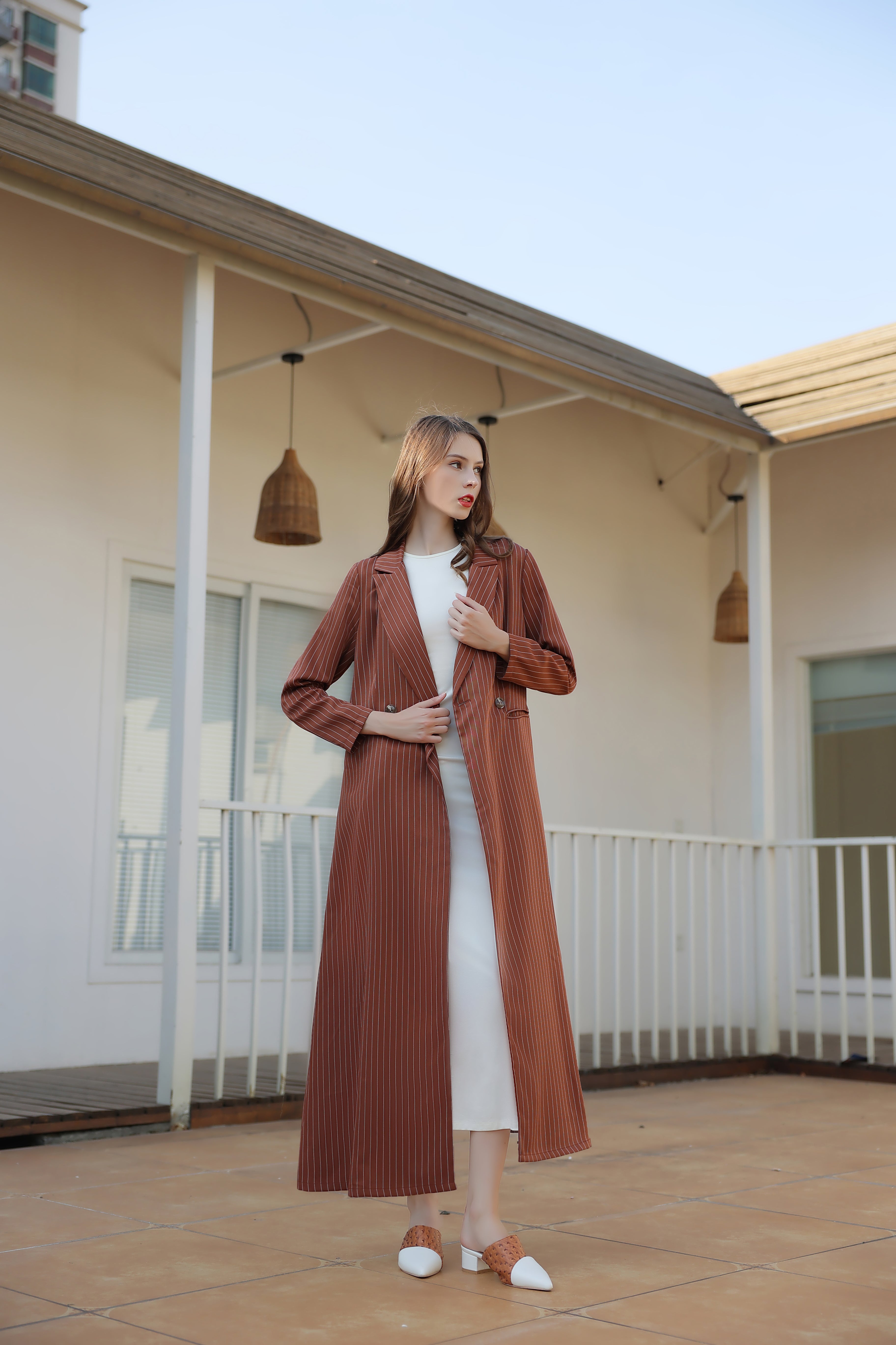 Tawny Brown Striped Suit Abaya