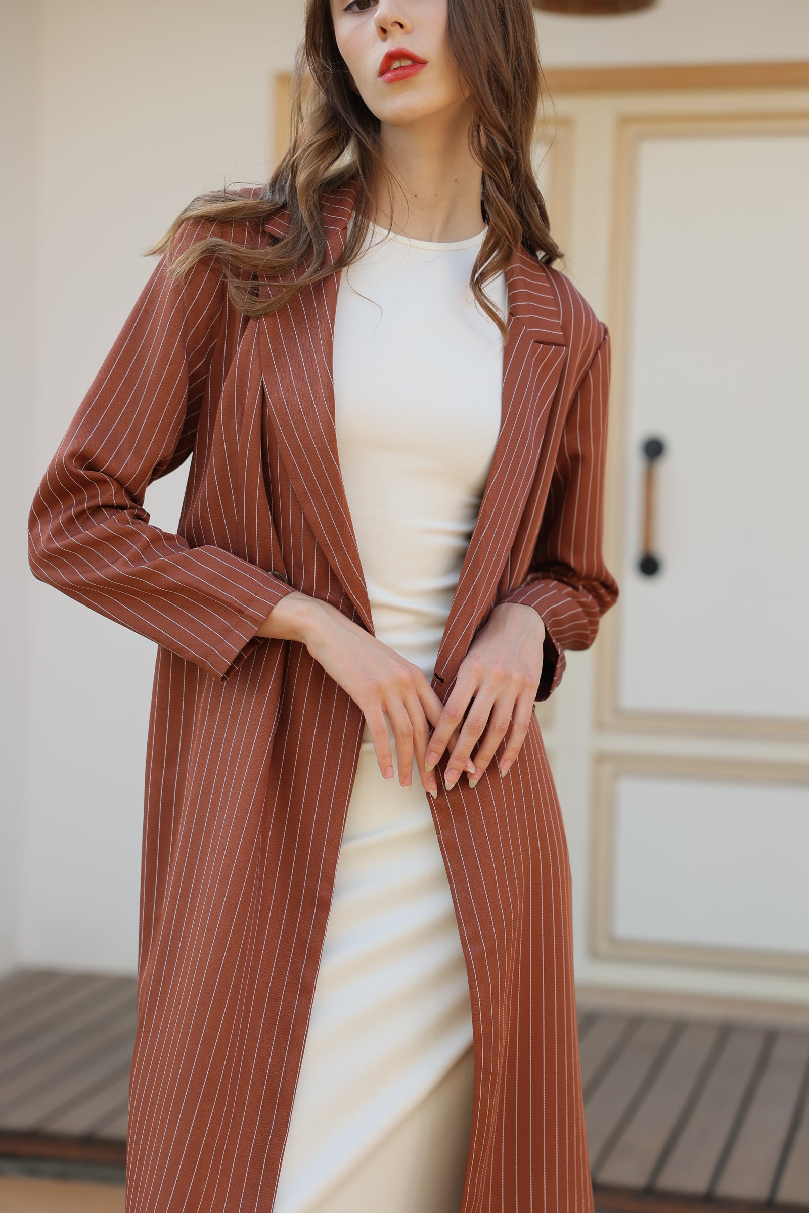 Tawny Brown Striped Suit Abaya