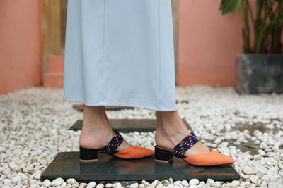 Purple Orange Fabric Short Heels with Strap