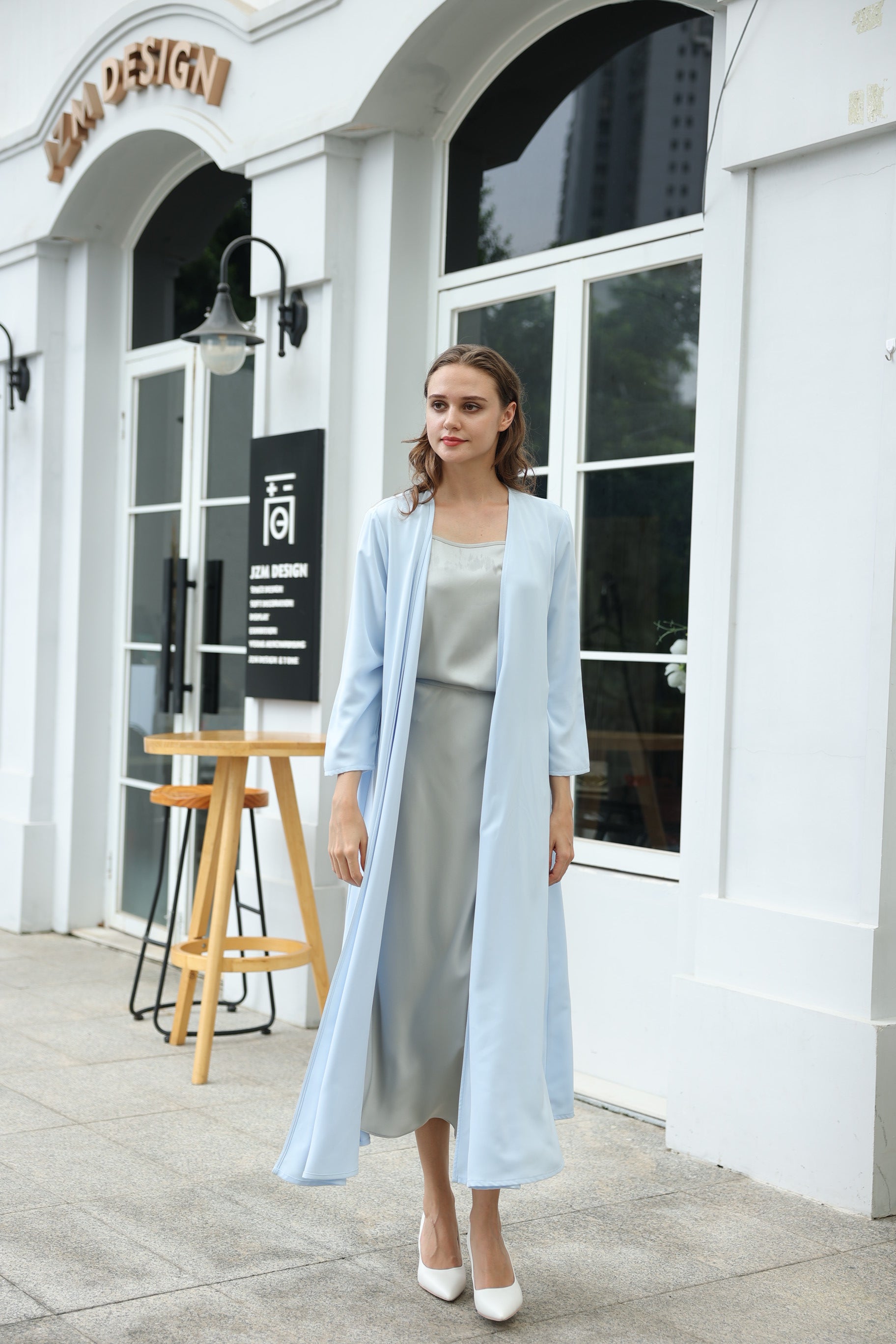 Grey Silk Top and Skirt Set