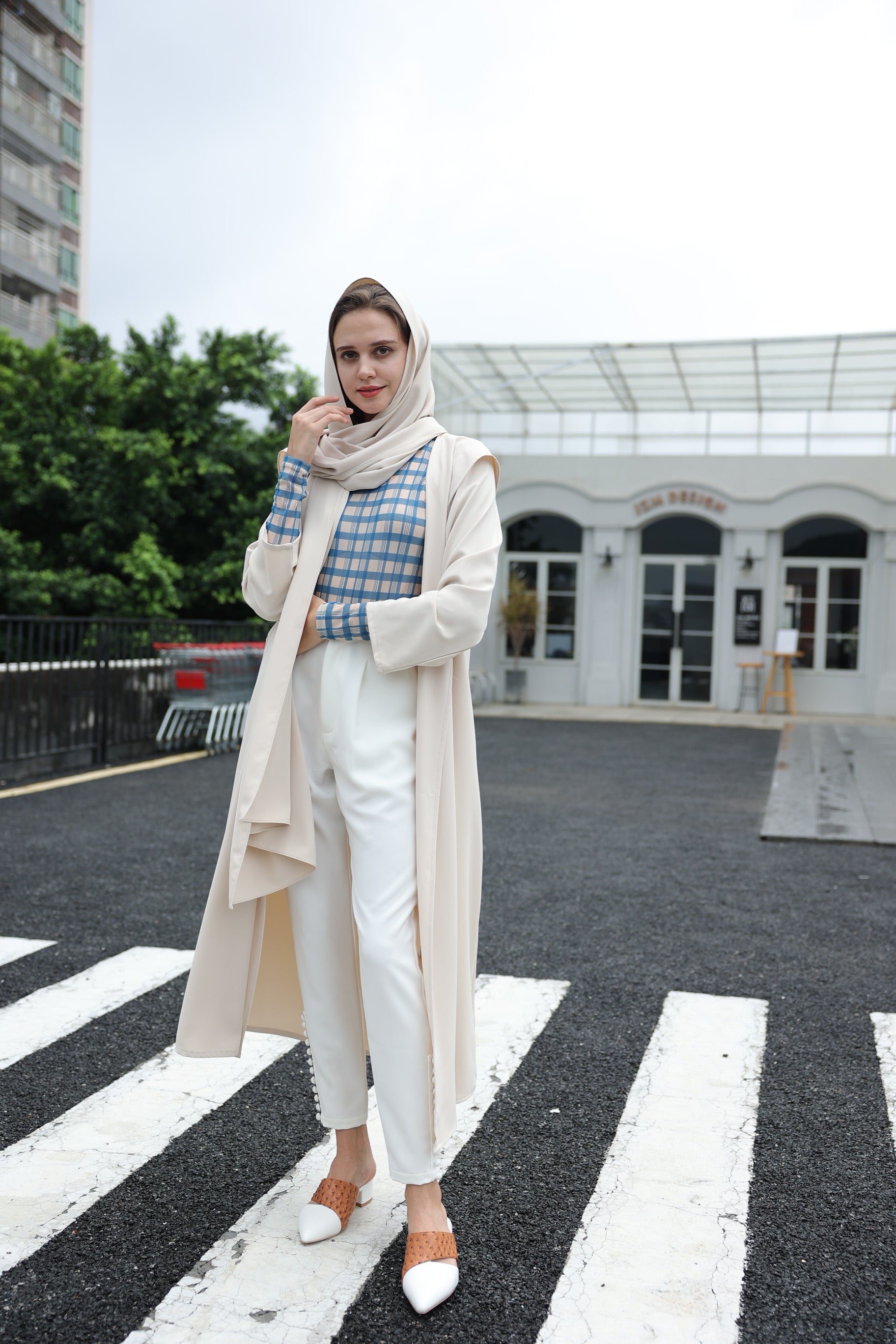 Hooded Flowy Beige Abaya