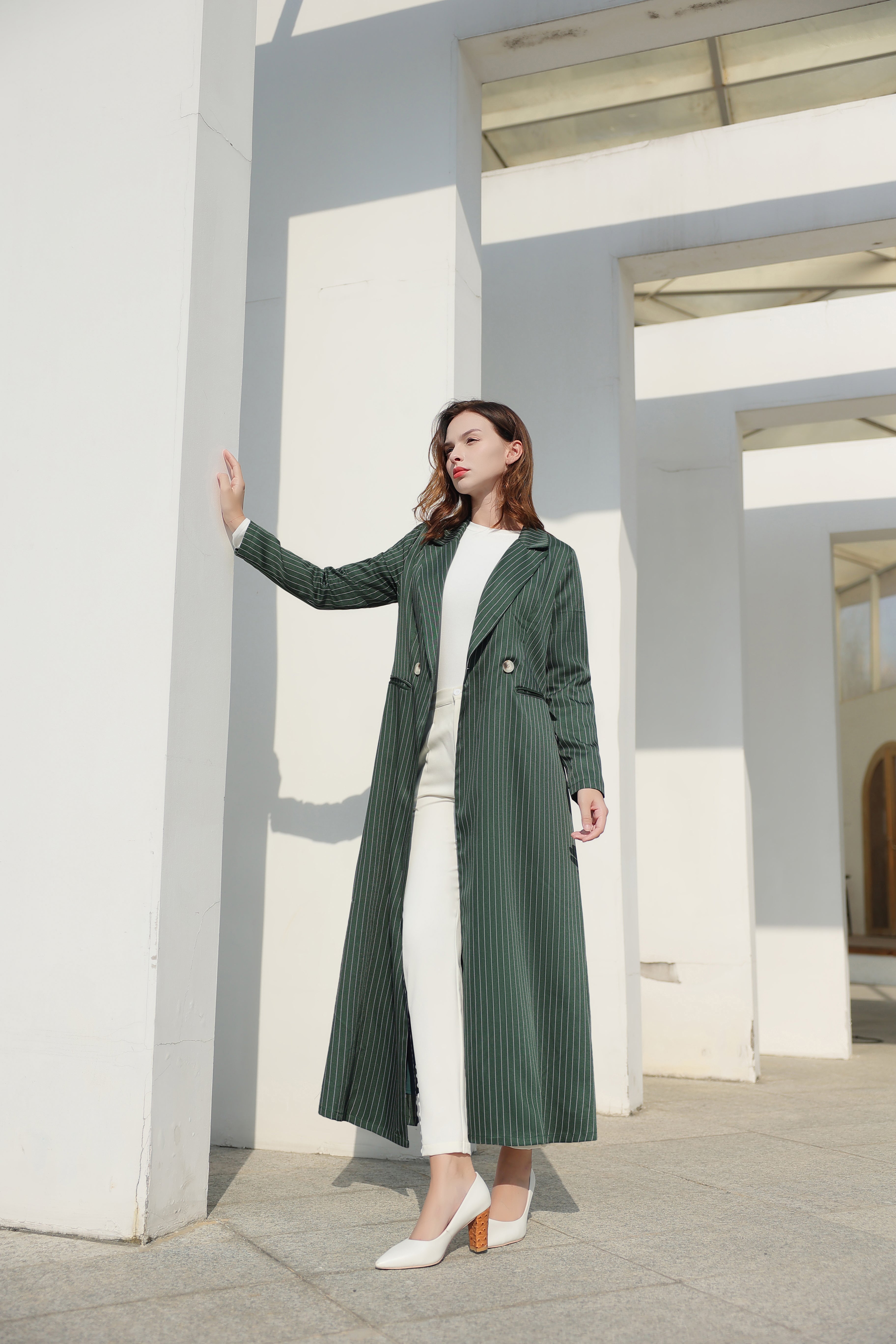 Fern Green Striped Suit Abaya