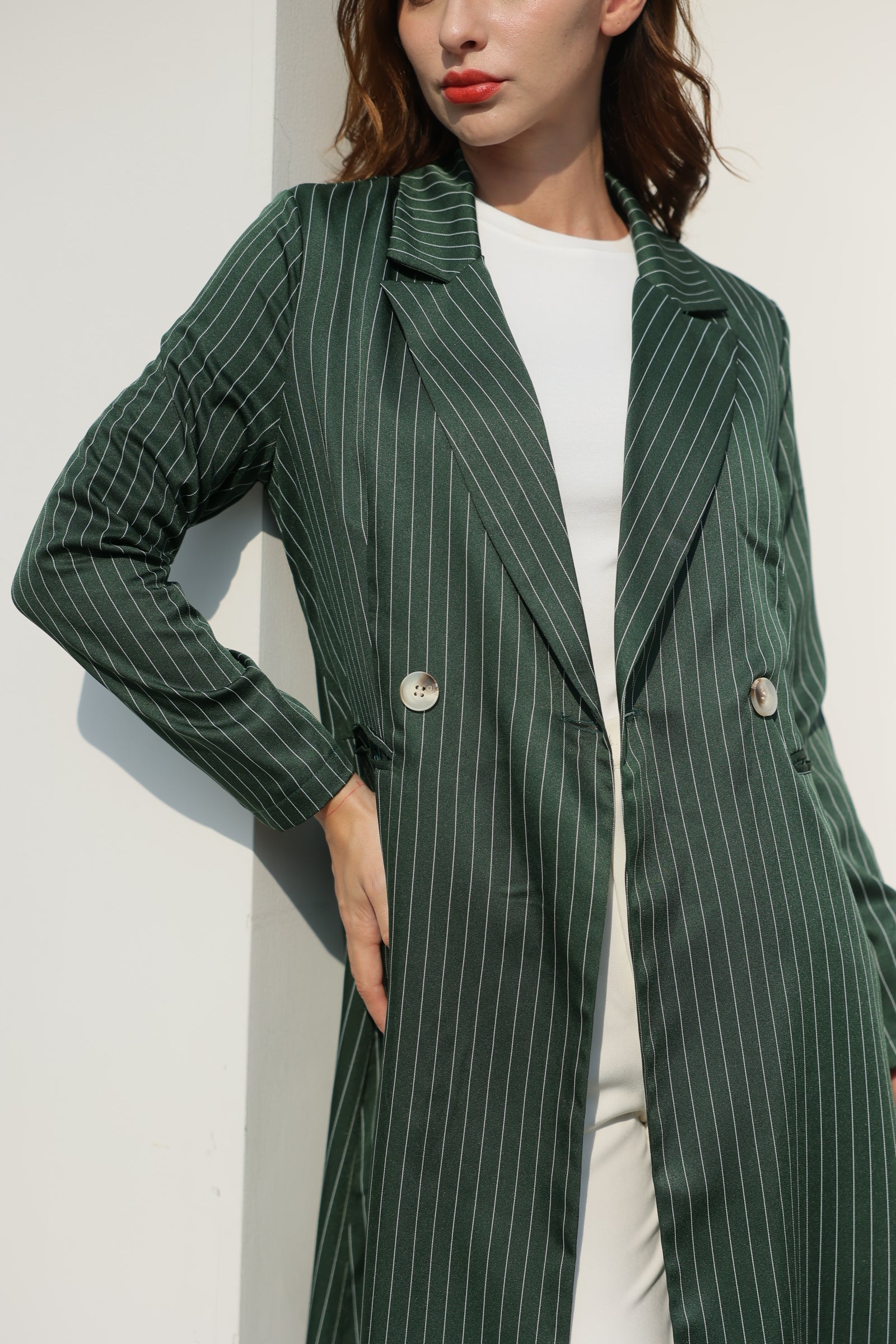 Fern Green Striped Suit Abaya