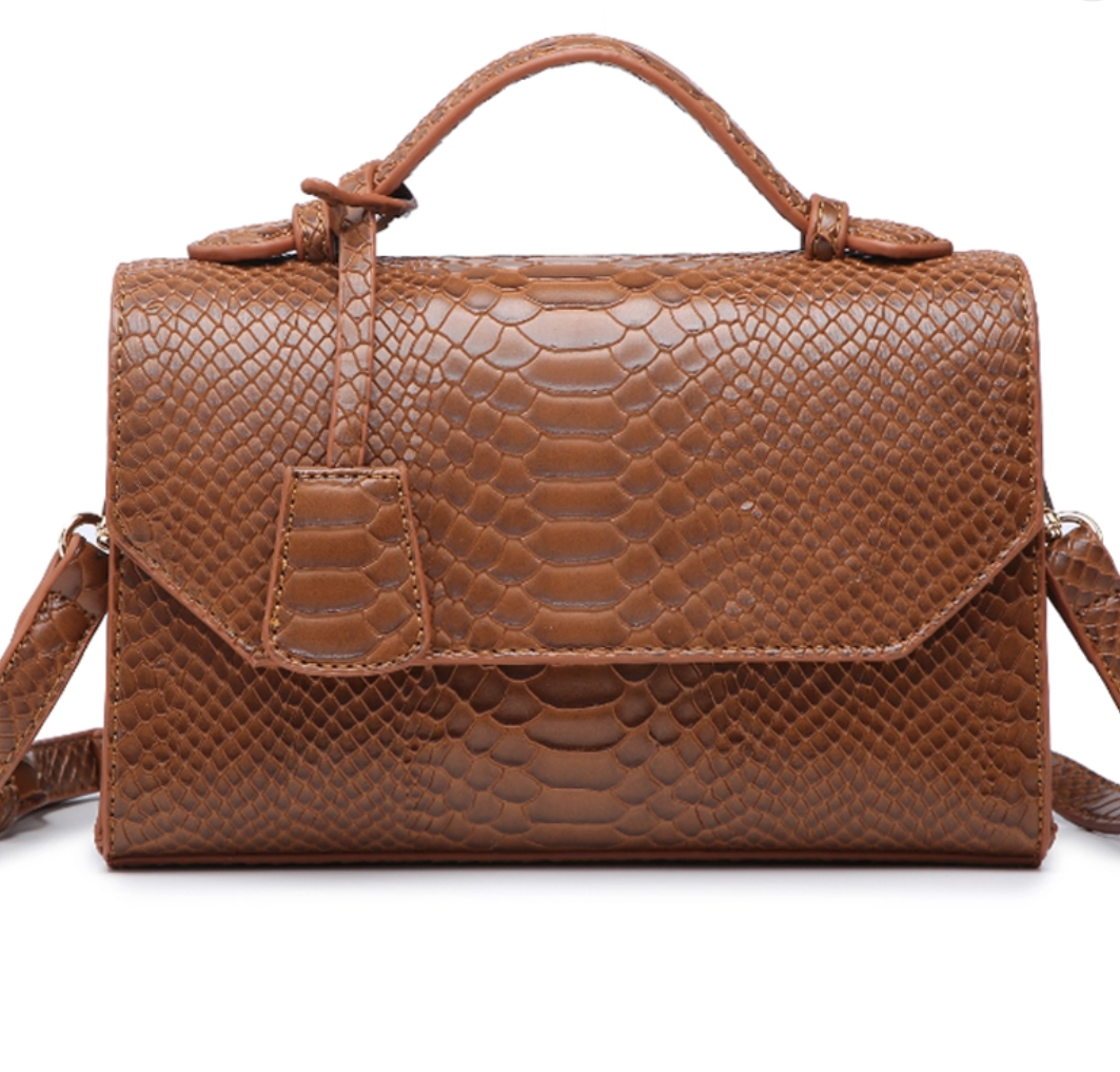 Brown Snakeskin Leather Handbag in Large