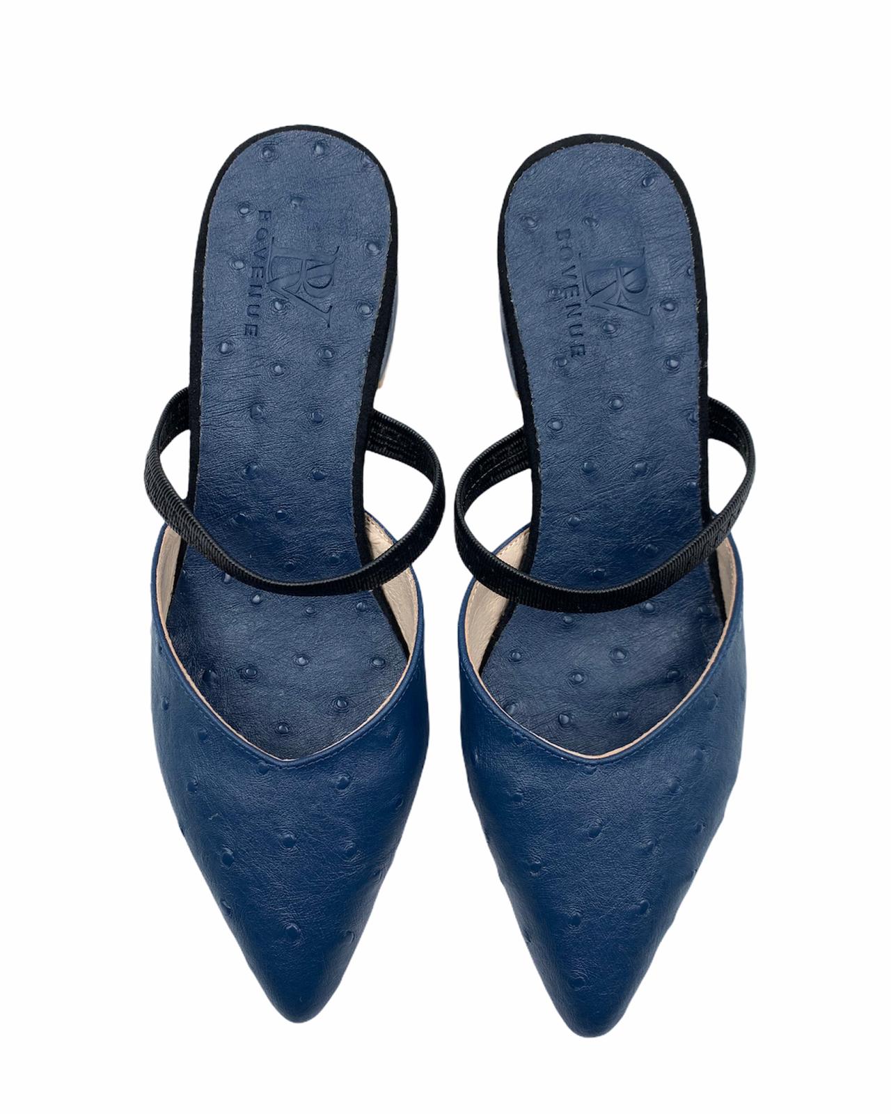 حذاء كلاسيكي من جلد النعام - أزرق