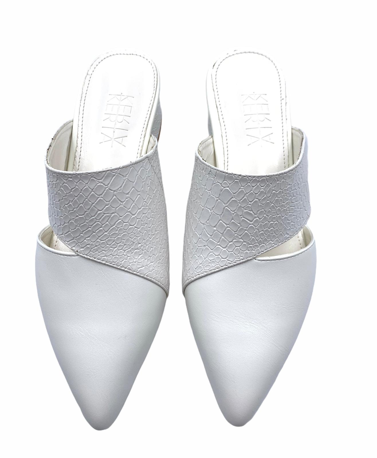 Half White Snakeskin Leather Shoes with Cut Out effect