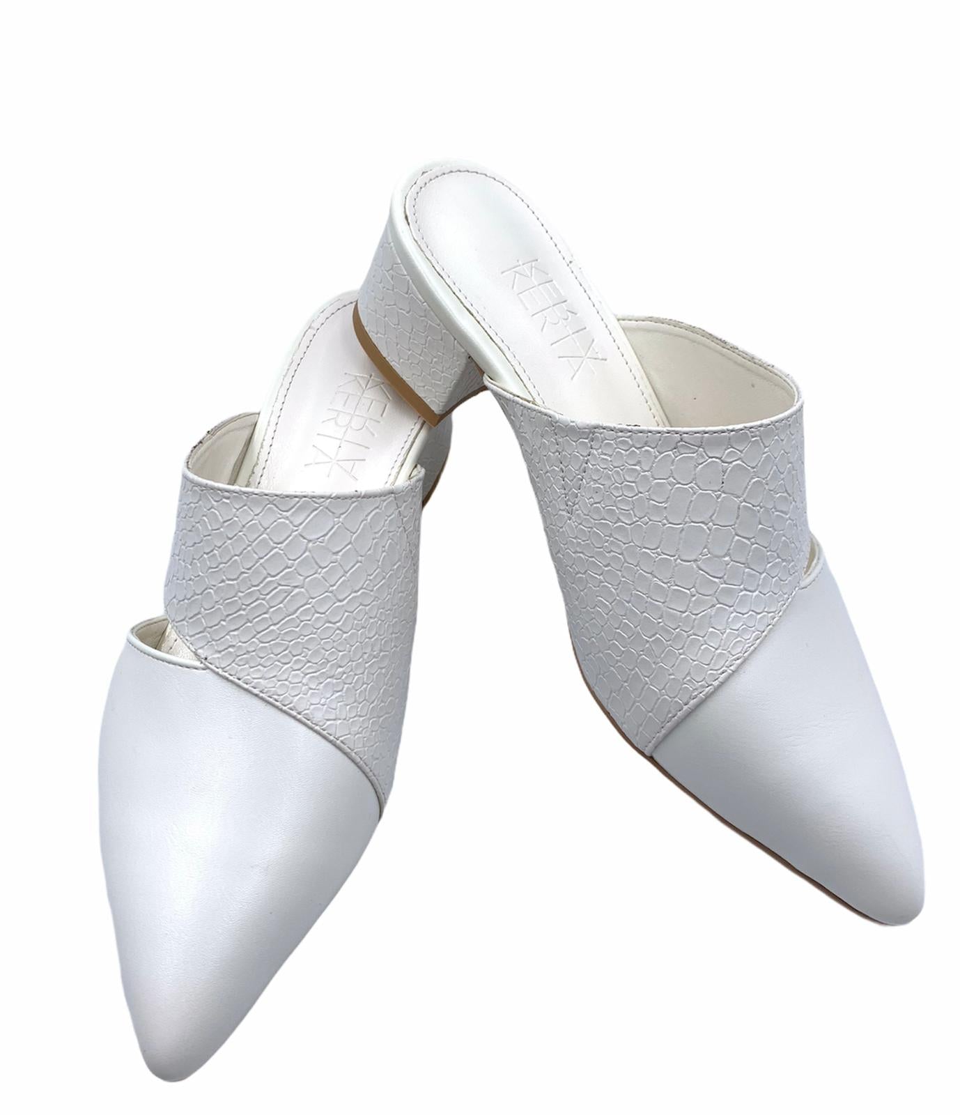 Half White Snakeskin Leather Shoes with Cut Out effect
