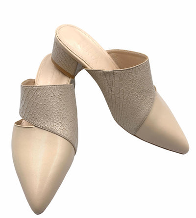 Half Cream Snakeskin Leather Shoes with Cut Out effect
