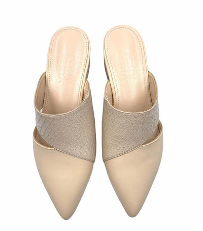 Half Cream Snakeskin Leather Shoes with Cut Out effect