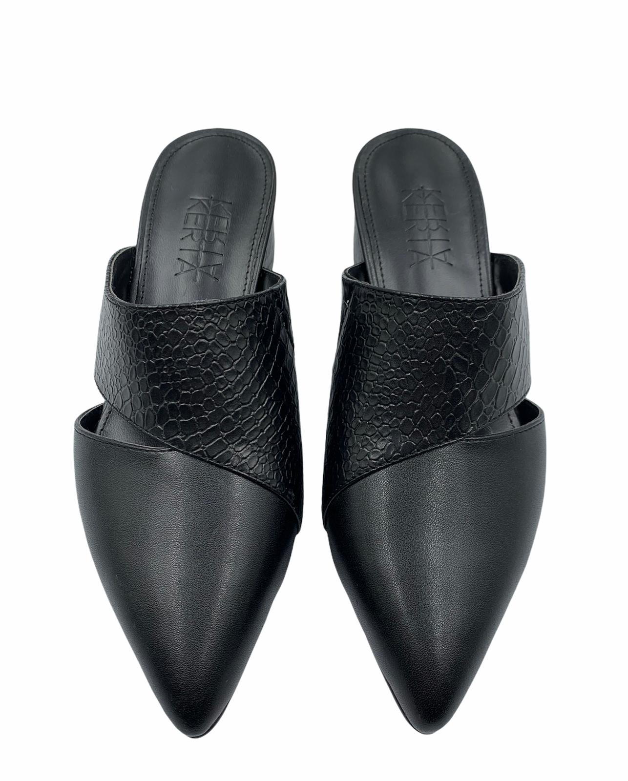 Half Black Snakeskin Leather Shoes with Cut Out effect