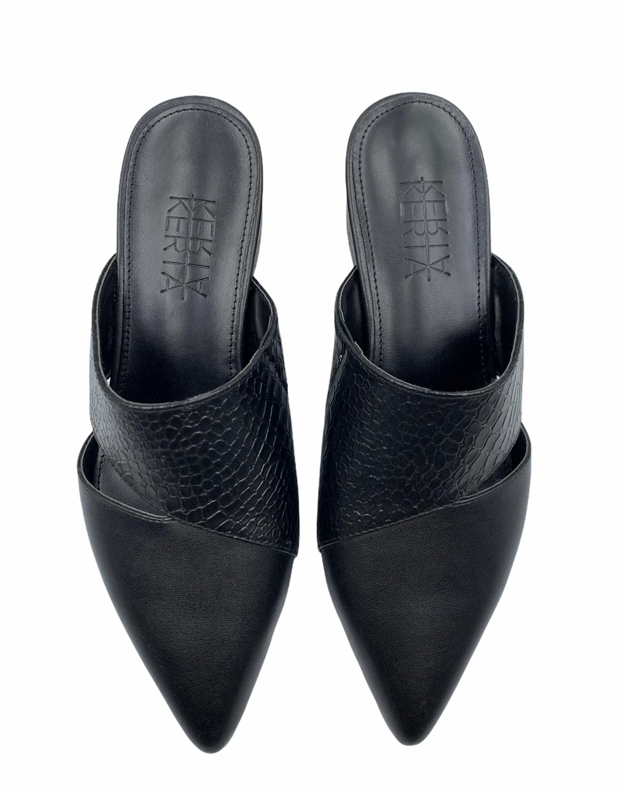 Half Black Snakeskin Leather Shoes with Cut Out effect