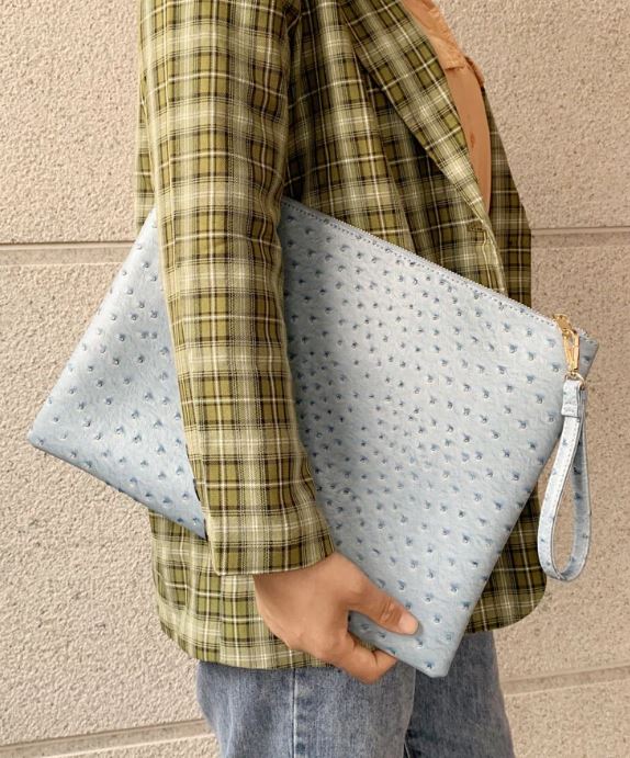 Grey Blue Ostrich Laptop Bag