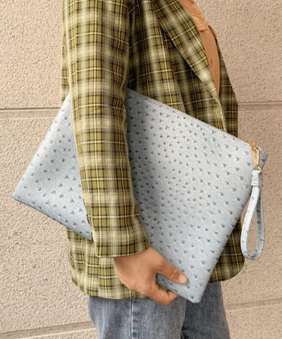 Grey Blue Ostrich Laptop Bag