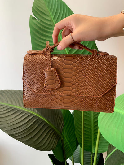 Brown Snakeskin Leather Handbag in Large