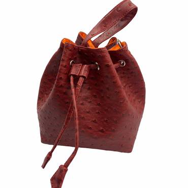 Burgundy Ostrich Bucket Bag