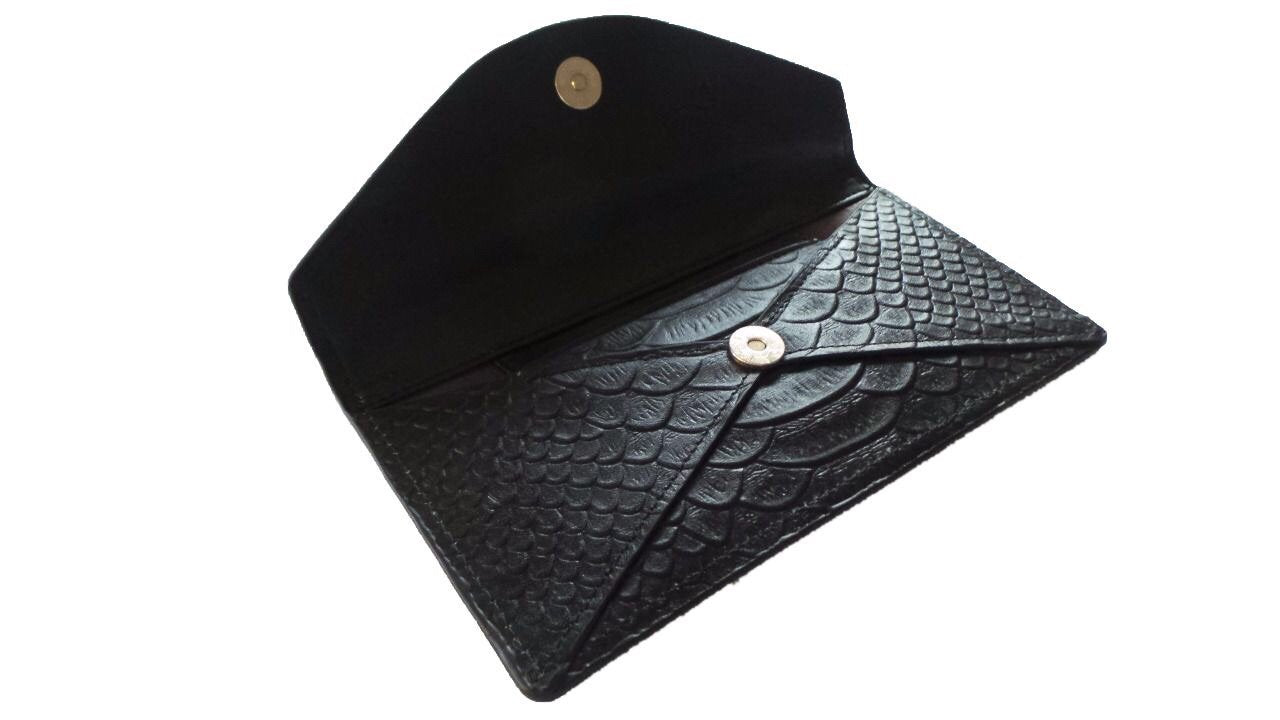 Black Snakeskin Envelope Wallet