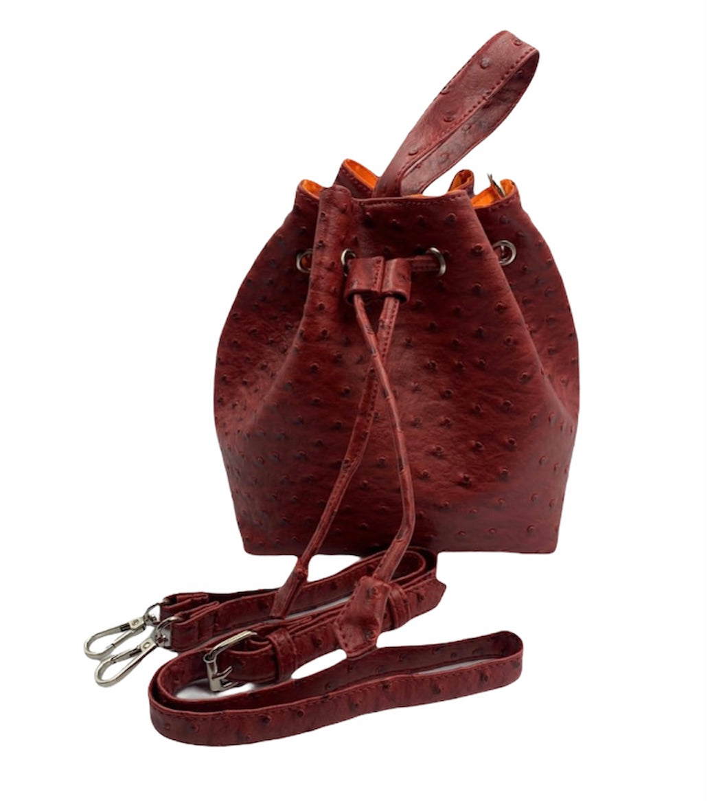Burgundy Ostrich Bucket Bag